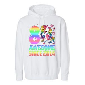 Awesome Since 2014 Unicorn 8th Birthday 8 Years Old Garment-Dyed Fleece Hoodie