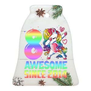 Awesome Since 2014 Unicorn 8th Birthday 8 Years Old Ceramic Bell Ornament