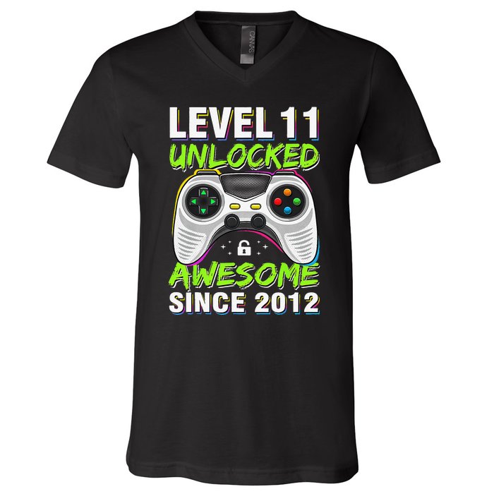 Awesome Since 2012 11th Level 11 Unlocked Birthday Vintage V-Neck T-Shirt