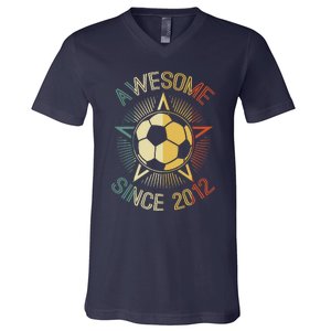 Awesome Since 2012 Soccer Birthday Retro Team Bday V-Neck T-Shirt