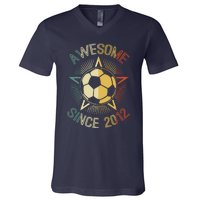 Awesome Since 2012 Soccer Birthday Retro Team Bday V-Neck T-Shirt