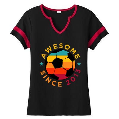 Awesome Since 2013 Soccer Birthday Party Bday Team Ladies Halftime Notch Neck Tee