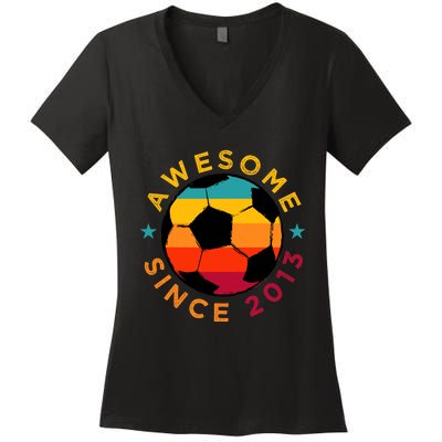 Awesome Since 2013 Soccer Birthday Party Bday Team Women's V-Neck T-Shirt