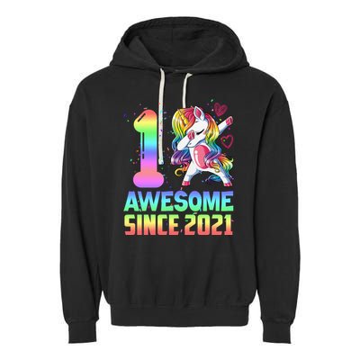 Awesome Since 2021 Unicorn 1st Birthday One Years Old Garment-Dyed Fleece Hoodie