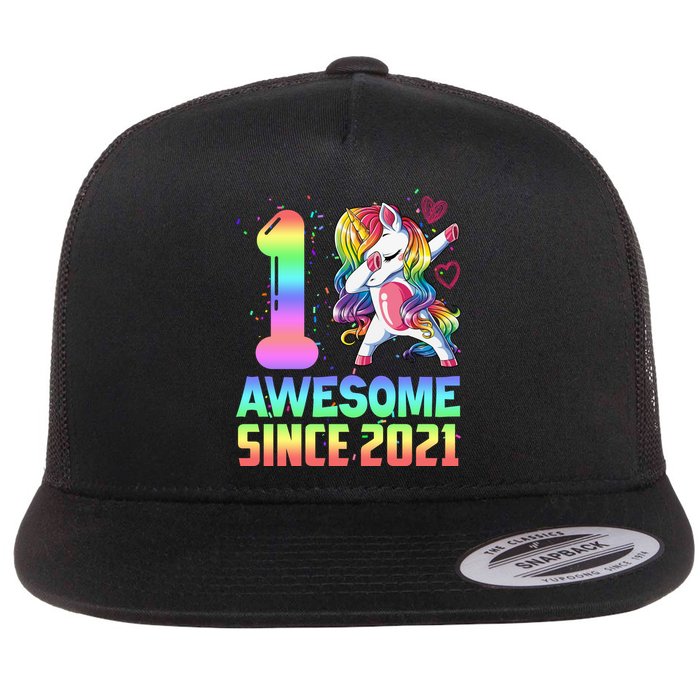 Awesome Since 2021 Unicorn 1st Birthday One Years Old Flatbill Hat
