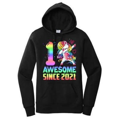 Awesome Since 2021 Unicorn 1st Birthday One Years Old Women's Pullover Hoodie