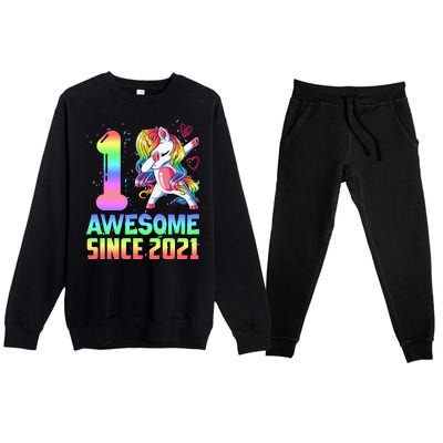 Awesome Since 2021 Unicorn 1st Birthday One Years Old Premium Crewneck Sweatsuit Set