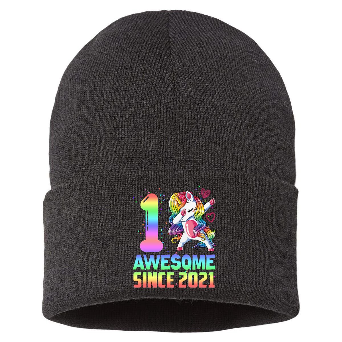 Awesome Since 2021 Unicorn 1st Birthday One Years Old Sustainable Knit Beanie