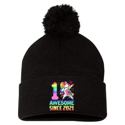 Awesome Since 2021 Unicorn 1st Birthday One Years Old Pom Pom 12in Knit Beanie