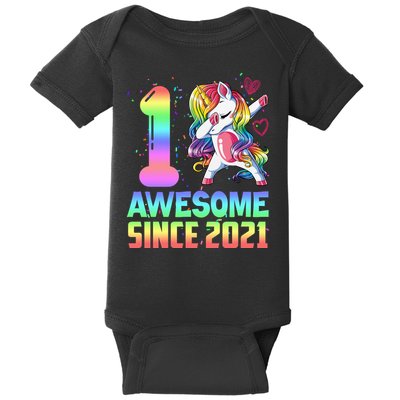 Awesome Since 2021 Unicorn 1st Birthday One Years Old Baby Bodysuit