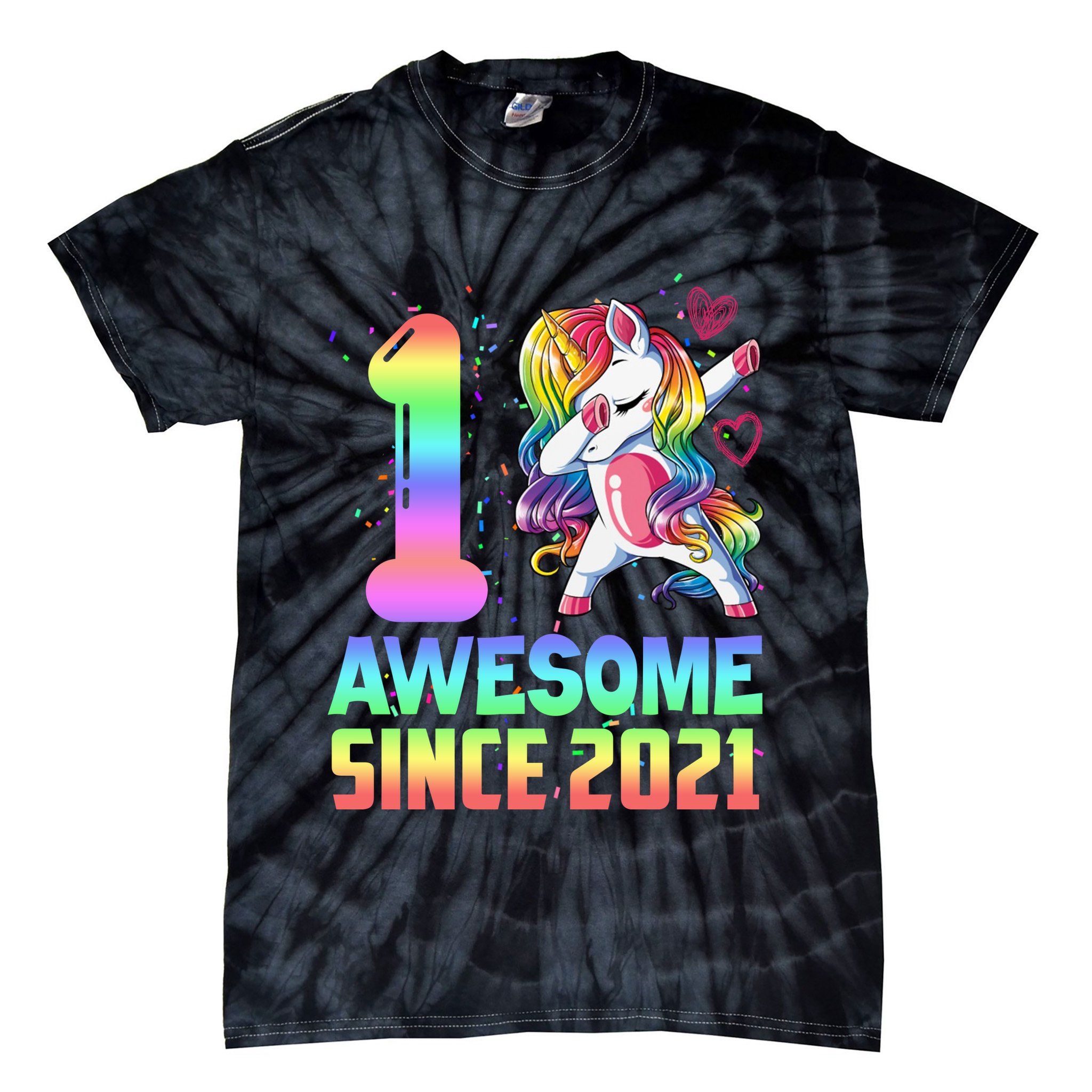 Awesome Since 2021 Unicorn 1st Birthday One Years Old Tie-Dye T-Shirt