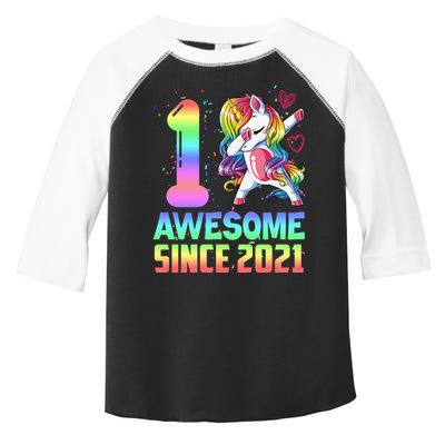 Awesome Since 2021 Unicorn 1st Birthday One Years Old Toddler Fine Jersey T-Shirt