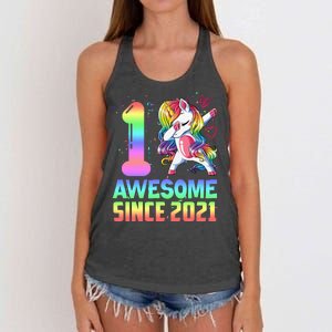 Awesome Since 2021 Unicorn 1st Birthday One Years Old Women's Knotted Racerback Tank