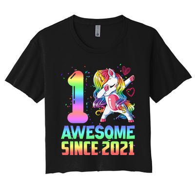 Awesome Since 2021 Unicorn 1st Birthday One Years Old Crop Top