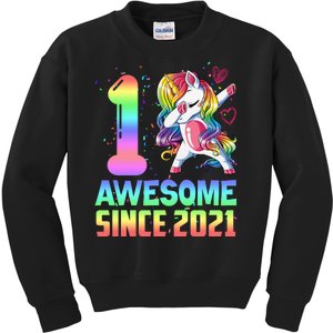 Awesome Since 2021 Unicorn 1st Birthday One Years Old Kids Sweatshirt