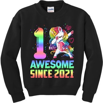 Awesome Since 2021 Unicorn 1st Birthday One Years Old Kids Sweatshirt