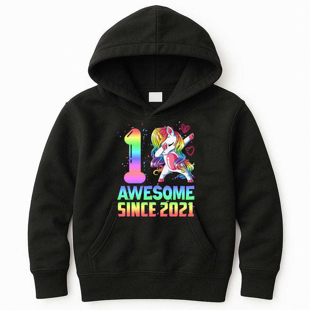 Awesome Since 2021 Unicorn 1st Birthday One Years Old Kids Hoodie