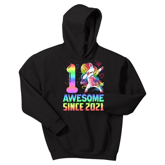 Awesome Since 2021 Unicorn 1st Birthday One Years Old Kids Hoodie