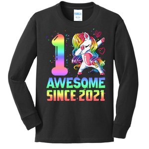 Awesome Since 2021 Unicorn 1st Birthday One Years Old Kids Long Sleeve Shirt