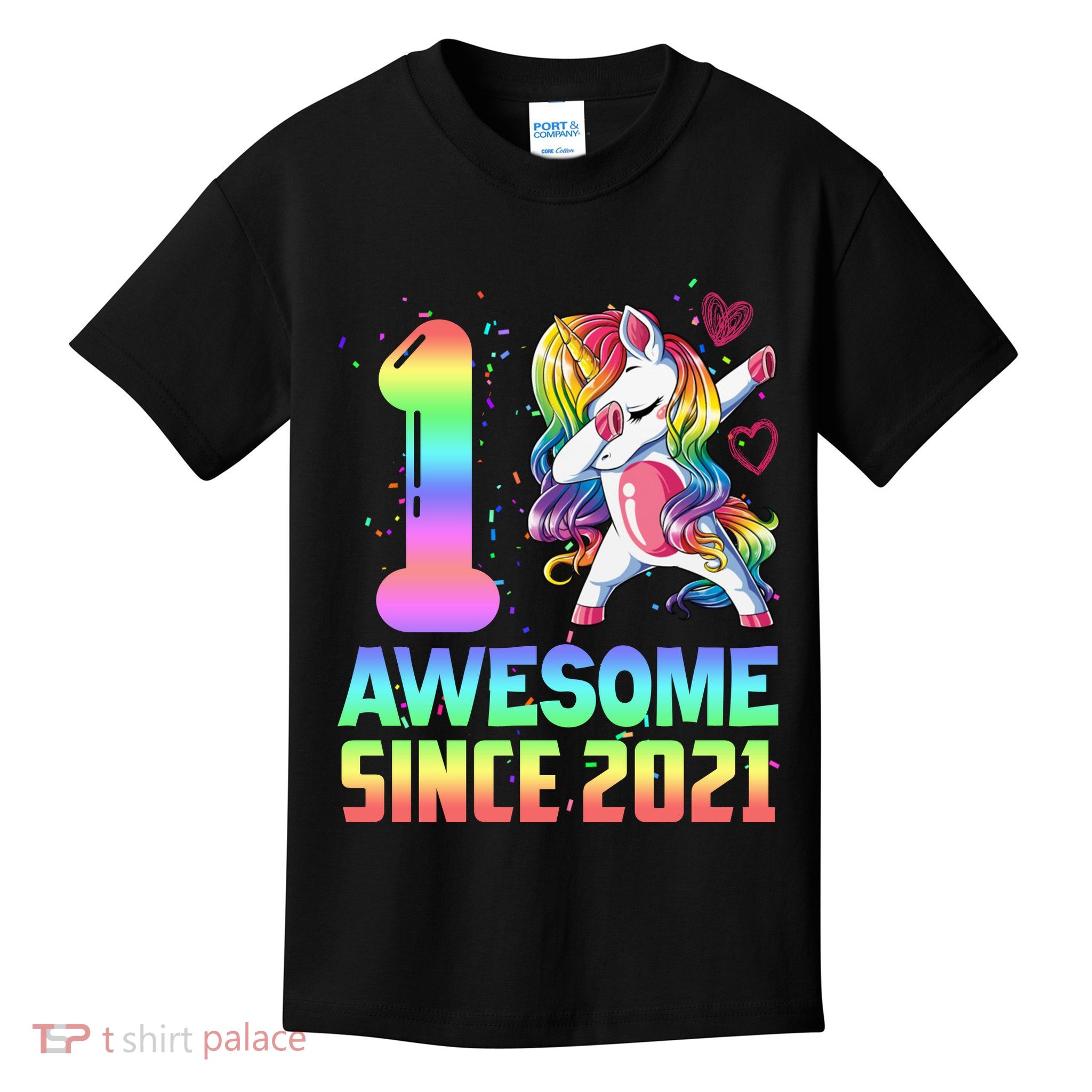Awesome Since 2021 Unicorn 1st Birthday One Years Old Kids T-Shirt