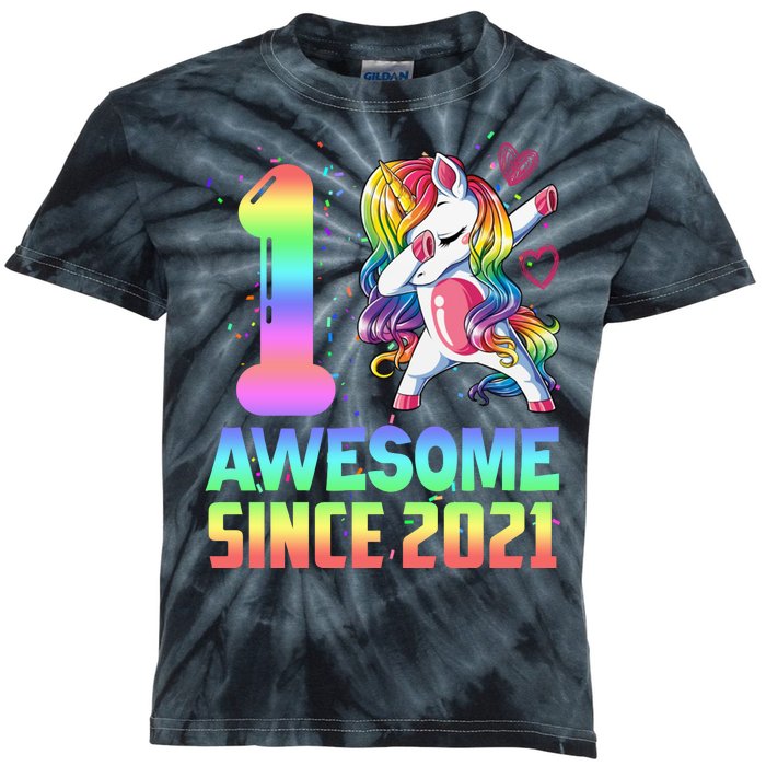 Awesome Since 2021 Unicorn 1st Birthday One Years Old Kids Tie-Dye T-Shirt