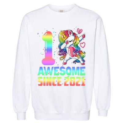 Awesome Since 2021 Unicorn 1st Birthday One Years Old Garment-Dyed Sweatshirt