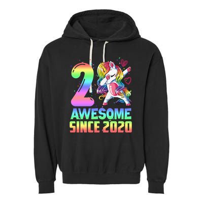 Awesome Since 2020 Unicorn 2nd Birthday 2 Years Old Garment-Dyed Fleece Hoodie