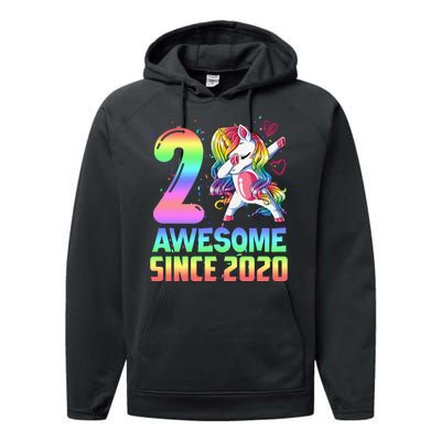 Awesome Since 2020 Unicorn 2nd Birthday 2 Years Old Performance Fleece Hoodie