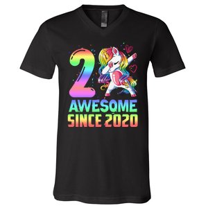 Awesome Since 2020 Unicorn 2nd Birthday 2 Years Old V-Neck T-Shirt