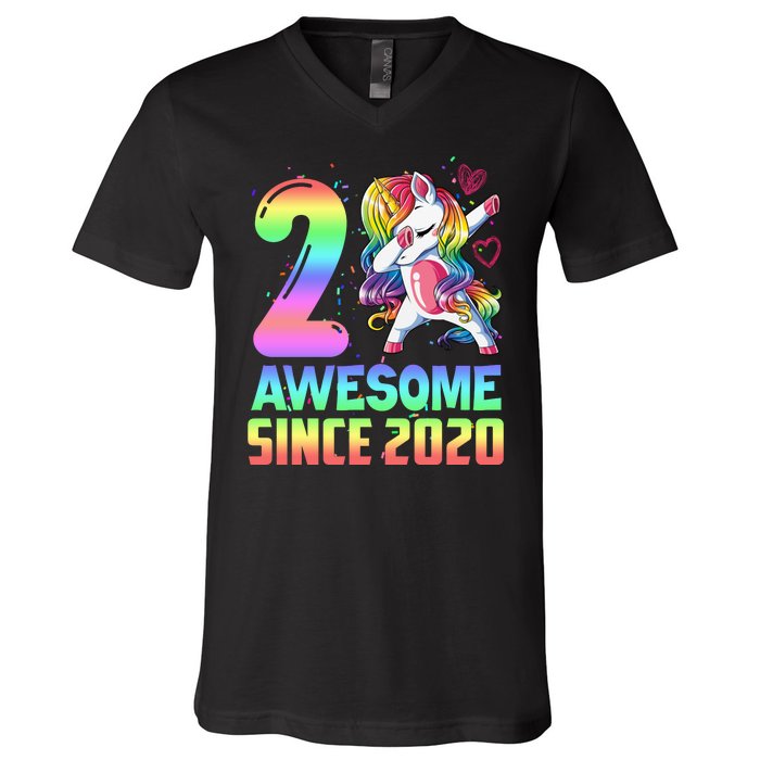 Awesome Since 2020 Unicorn 2nd Birthday 2 Years Old V-Neck T-Shirt