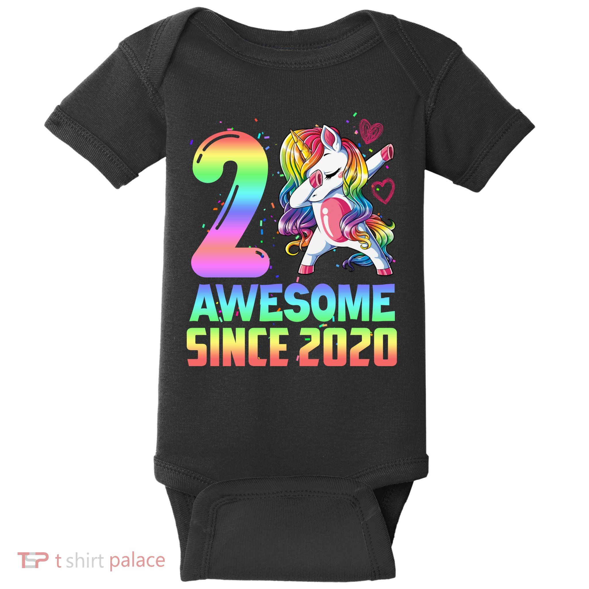 Awesome Since 2020 Unicorn 2nd Birthday 2 Years Old Baby Bodysuit