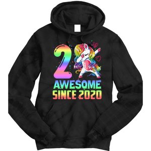 Awesome Since 2020 Unicorn 2nd Birthday 2 Years Old Tie Dye Hoodie