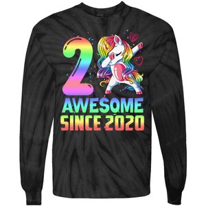 Awesome Since 2020 Unicorn 2nd Birthday 2 Years Old Tie-Dye Long Sleeve Shirt