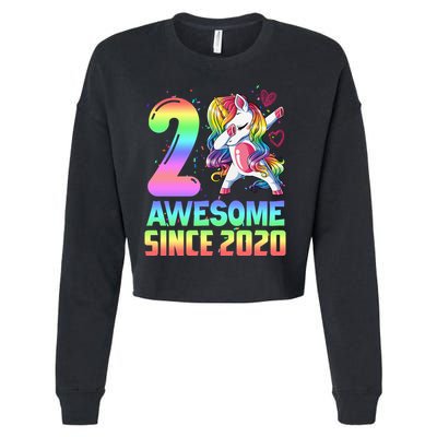 Awesome Since 2020 Unicorn 2nd Birthday 2 Years Old Cropped Pullover Crew