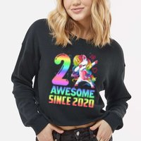 Awesome Since 2020 Unicorn 2nd Birthday 2 Years Old Cropped Pullover Crew