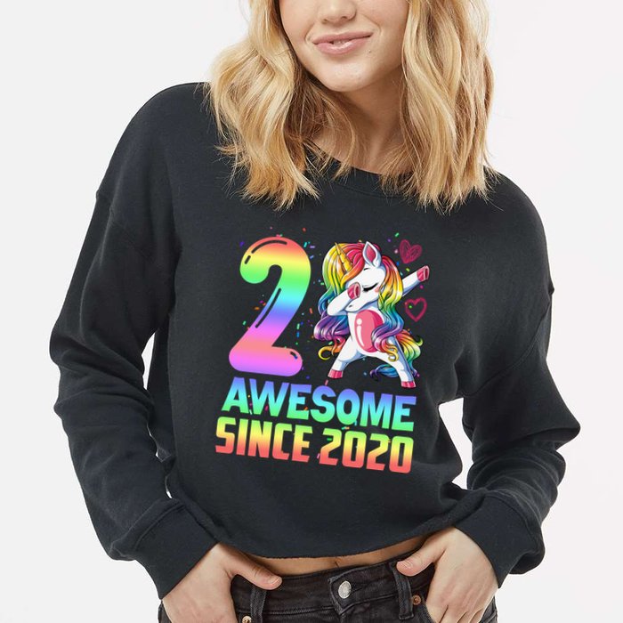 Awesome Since 2020 Unicorn 2nd Birthday 2 Years Old Cropped Pullover Crew