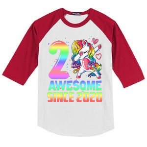 Awesome Since 2020 Unicorn 2nd Birthday 2 Years Old Kids Colorblock Raglan Jersey