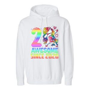 Awesome Since 2020 Unicorn 2nd Birthday 2 Years Old Garment-Dyed Fleece Hoodie