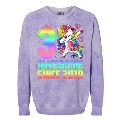 Awesome Since 2019 Unicorn 3rd Birthday 3 Years Old Colorblast Crewneck Sweatshirt