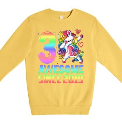 Awesome Since 2019 Unicorn 3rd Birthday 3 Years Old Premium Crewneck Sweatshirt