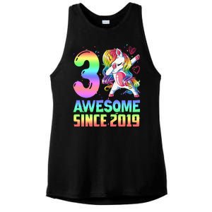 Awesome Since 2019 Unicorn 3rd Birthday 3 Years Old Ladies PosiCharge Tri-Blend Wicking Tank