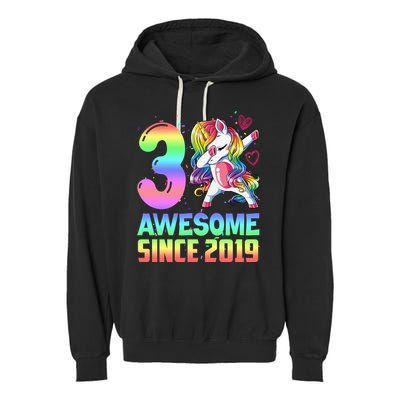 Awesome Since 2019 Unicorn 3rd Birthday 3 Years Old Garment-Dyed Fleece Hoodie