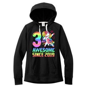 Awesome Since 2019 Unicorn 3rd Birthday 3 Years Old Women's Fleece Hoodie