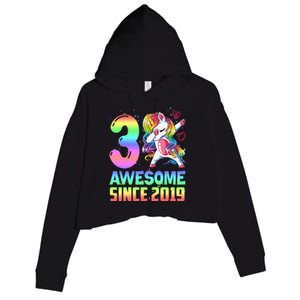 Awesome Since 2019 Unicorn 3rd Birthday 3 Years Old Crop Fleece Hoodie