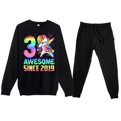 Awesome Since 2019 Unicorn 3rd Birthday 3 Years Old Premium Crewneck Sweatsuit Set