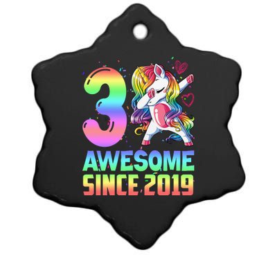 Awesome Since 2019 Unicorn 3rd Birthday 3 Years Old Ceramic Star Ornament