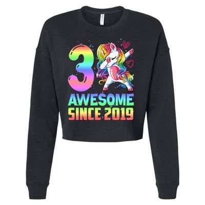 Awesome Since 2019 Unicorn 3rd Birthday 3 Years Old Cropped Pullover Crew