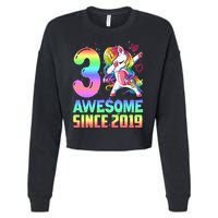 Awesome Since 2019 Unicorn 3rd Birthday 3 Years Old Cropped Pullover Crew