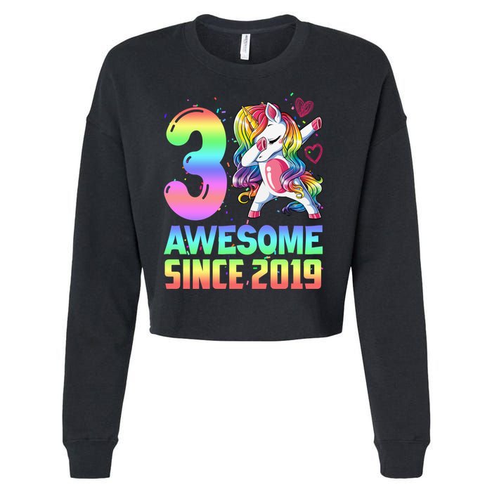Awesome Since 2019 Unicorn 3rd Birthday 3 Years Old Cropped Pullover Crew