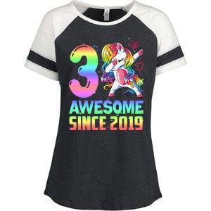 Awesome Since 2019 Unicorn 3rd Birthday 3 Years Old Enza Ladies Jersey Colorblock Tee